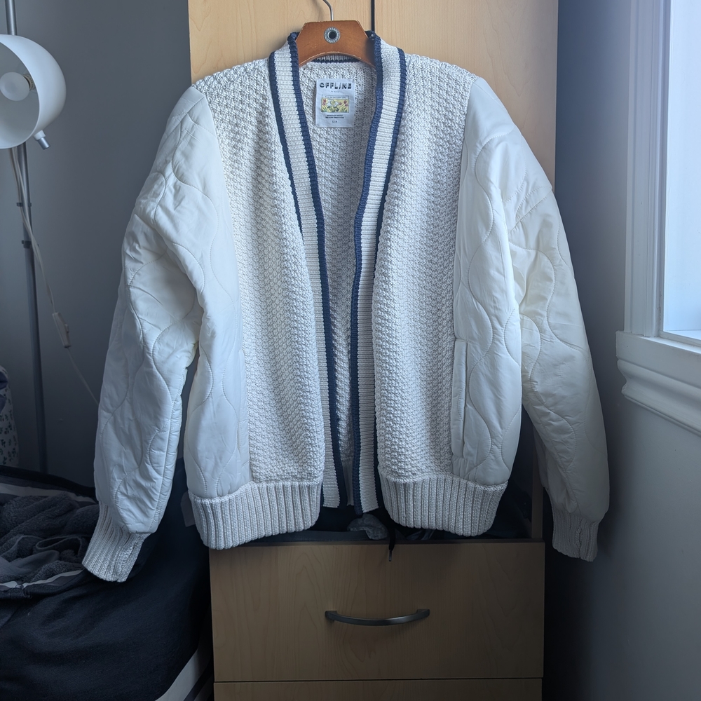 Aerie White Jacket with Blue Trim
